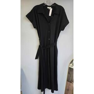 Black Midi Shirtdress with Tie Belt by Studio B by Bobeau